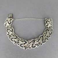 Floral heavy open worked link bracelet with olive branches in sterling silver