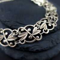 Floral heavy open worked link bracelet with olive branches in sterling silver