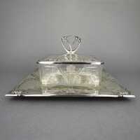 Antike Jugendstil WMF Dose versilbert mit Kristallglas für Butter oder Kaviar
