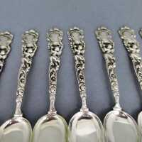 10 german Jugendstil silver tea spoons with putto...