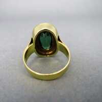 Unique handmade gold ring with huge green tourmaline goldsmiths work Germany