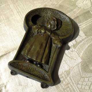 Antique electric doll bell in Vienna bronze with girl signed Titze 19th century