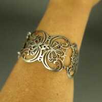 Heavy open worked  link bracelet with abstract-floral design Art Deco