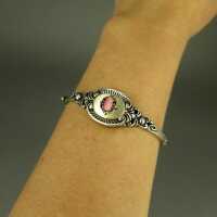 Beautiful bangle in silver and gold with rhodochrosite cabochon Germany 1960ies