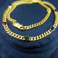 Prächtiges Collier aus Panzerkette in 585 Gold mit Rubinen, Saphiren und Smaragd