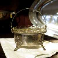 Antikes Silberkörbchen mit Glasschale 12 Lötig 19. Jahrhundert Deutschland