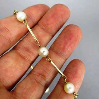 Zartes Damen Glieder Armband mit echten Perlen und Goldstäben in 585/-Gold
