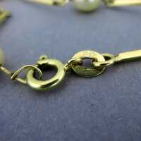Zartes Damen Glieder Armband mit echten Perlen und Goldstäben in 585/-Gold