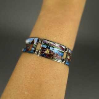 Silver souvenir bracelet with enamel paintings with sights of Lucerne Switzerland