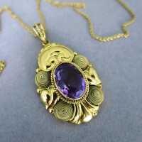Gorgeous etruscan style 14 k gold pendant with amethyst...