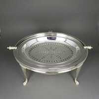 Elegant turnover bacon dish on high feets silver plated Mappin & Webb London 1910 