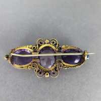 Antique late victorian brooch in gold with three huge amethyst stones 1880
