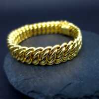 Massive woman 14 k yellow gold bracelet woven double curb chain 