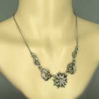 Rich floral collier necklace german Jugendstil in silver with marcasites