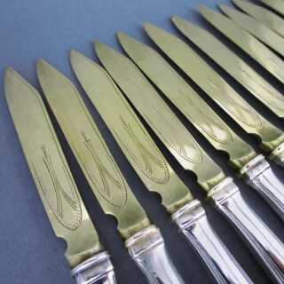 Antique fruit cutlery for 12 persons in silver and gold Koch & Bergfeld Germany 