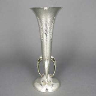 Antike Art Deco Vase in 925 Silber mit Martelé Hammerdekor London 1927