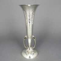 Antique Art Deco trumpet vase in hammered sterling silver...