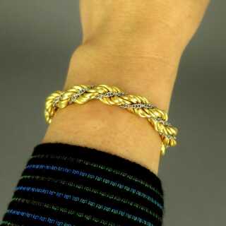 Armband mit Kordelkette in 750/- Gelbgold und Doppelanker Weißgold Italien 