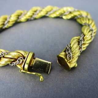 Armband mit Kordelkette in 750/- Gelbgold und Doppelanker Weißgold Italien 