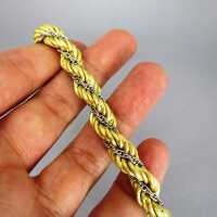 Wide rope chain woman bracelet in yellow and white 18 k gold from Italy