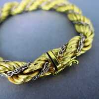 Wide rope chain woman bracelet in yellow and white 18 k gold from Italy