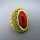 Gorgous woven woman 18 k gold ring with red mediterranean coral cabochon Italy 