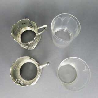 2 antike Jugendstil Teegläser mit dekorativer Brittania Zinnalterung von WMF