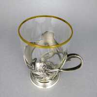 Antique Art Nouveau tea glass with pewter holder  WMF Theodor Radivon Bucharest