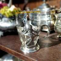 Antique Art Nouveau tea glass with pewter holder  WMF Theodor Radivon Bucharest