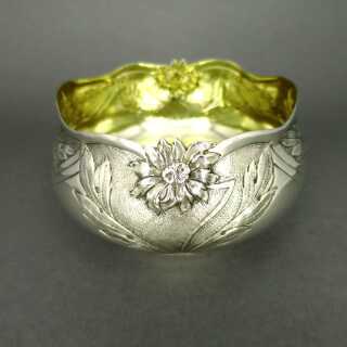 Antique Art Nouveau floral decorated bowl in silver and gold France about 1900