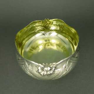 Antique Art Nouveau floral decorated bowl in silver and gold France about 1900