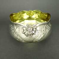 Antique Art Nouveau floral decorated bowl in silver and...