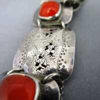 Modernist Bauhaus Damen Armband in 925/-Silber mit Karneol Cabochons