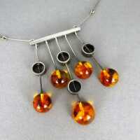 Abstract statement collier from silver and amber cabochons East Germany 1960