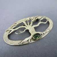 Open worked brooch in silver with moonstone with mythical tree Yggdrasil 