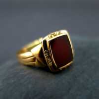 Antiker Jugendstil Herren Siegel Ring in Gold mit Karneol ungraviert 