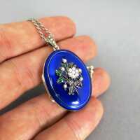 Charming sterling silver medallion pendant with blue enamel and pearls