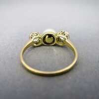 Antique Art Nouveau ladys ring in gold with pearl and two old cut diamonds