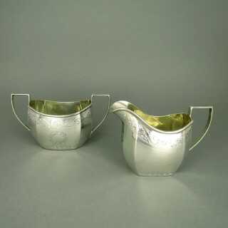 Edwardian sugar bowl and cream jug in sterling silver by Nathan & Hayes England
