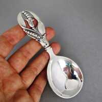 Rich decorated serving spoon in silver Denmark Horsens Solvvarefabrik 1940