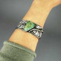 Abstract sterling silver bangle with ancient roman glass by Avi Soffer Israel