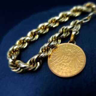 Bettelarmband Gold mit einer Goldmünze 20 Mark Kaiser Friedrich Wilhelm II 1898