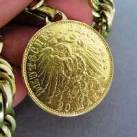 Bettelarmband Gold mit einer Goldmünze 20 Mark Kaiser Friedrich Wilhelm II 1898