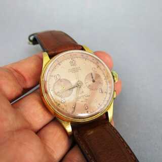 Luxus vintage Herrenarmbanduhr Aureole Chronograph Schweiz in 18 k Gold 