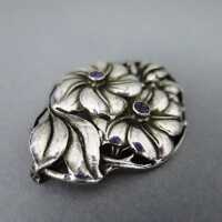 Huge antique Art Nouveau floral silver brooch with amethyste Scandinavia