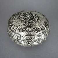 Antique Jugendstil silver and gold box with puttos, fruits and flowers relief