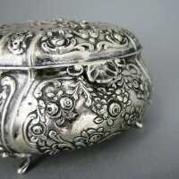 Antique Jugendstil silver and gold box with puttos, fruits and flowers relief