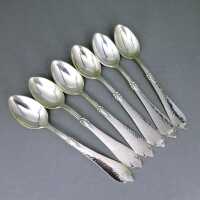 6 mocha spoons Art Deco in silver with hammered decor...