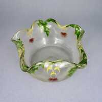 Antique Jugendstil glass bowl hand blown with enamel...