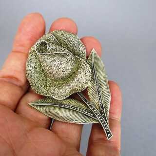 Huge Art Deco Theodor Fahrner rose brooch in silver and gold with filigree